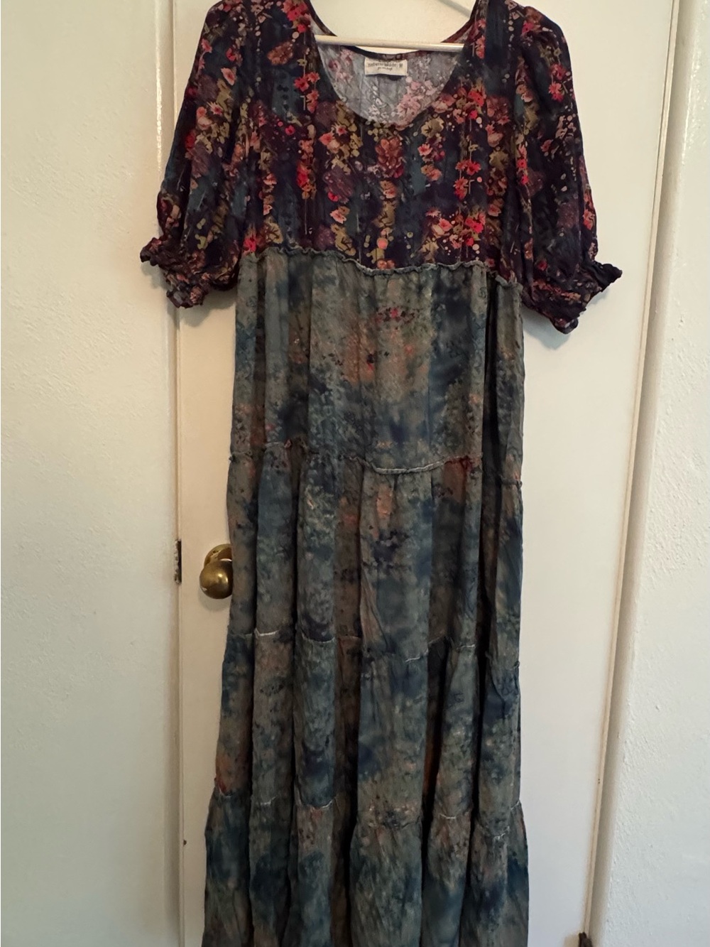 Natural Life Bohemian Floral Tiered Maxi Dress in Navy and Teal